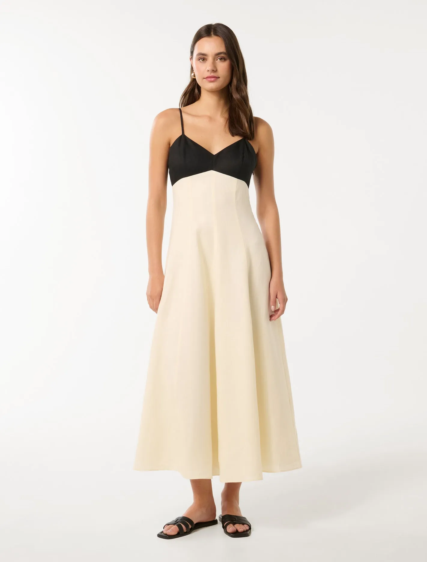 Ada Contrast Linen Midi Dress