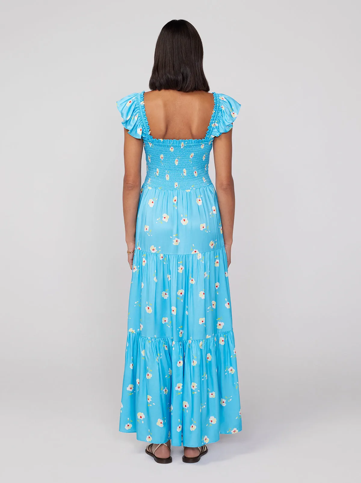 Aisha Blue Pansy Print Maxi Dress