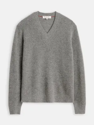 Alex Mill - V-Neck Sweater in Lightweight Cashmere in Heather Grey