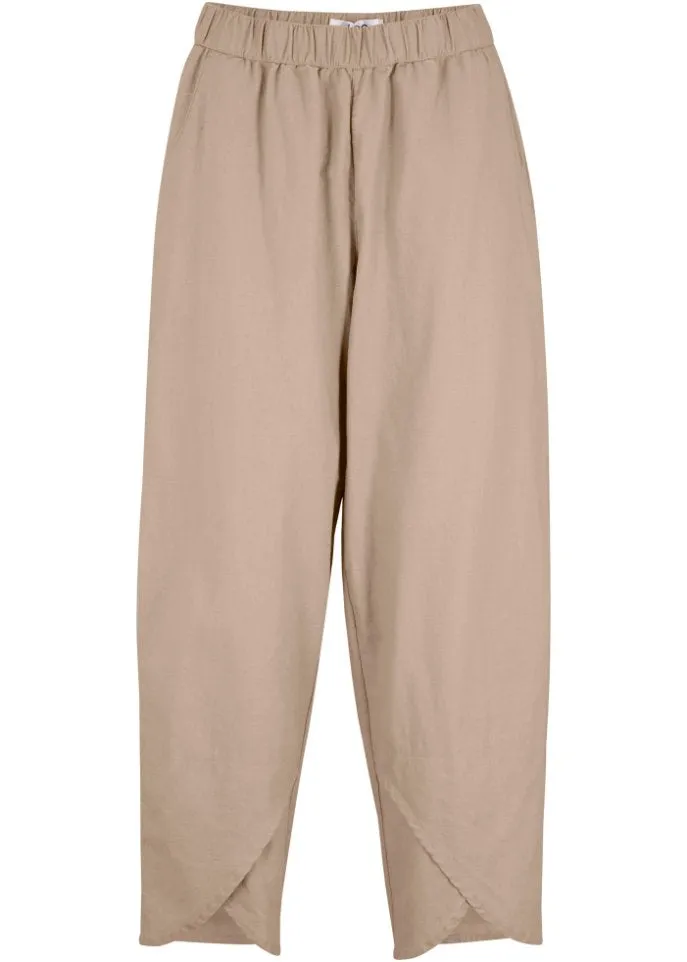 Ankleless linen trousers with high waist, comfortable waistband, loose fit Bpc Bonprix Collection ,  beige