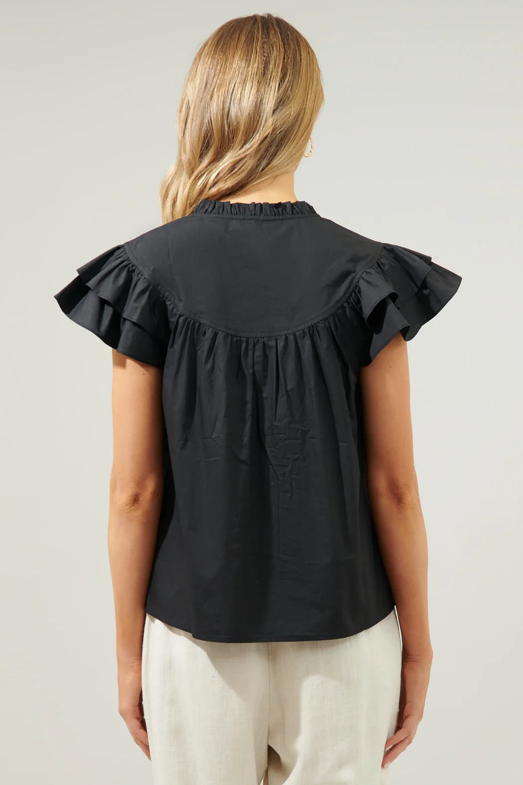 Anya Poplin Ruffle Tie Front Blouse