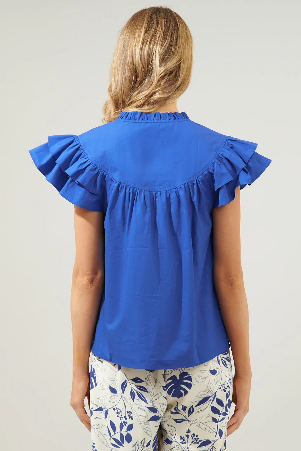 Anya Poplin Ruffle Tie Front Blouse