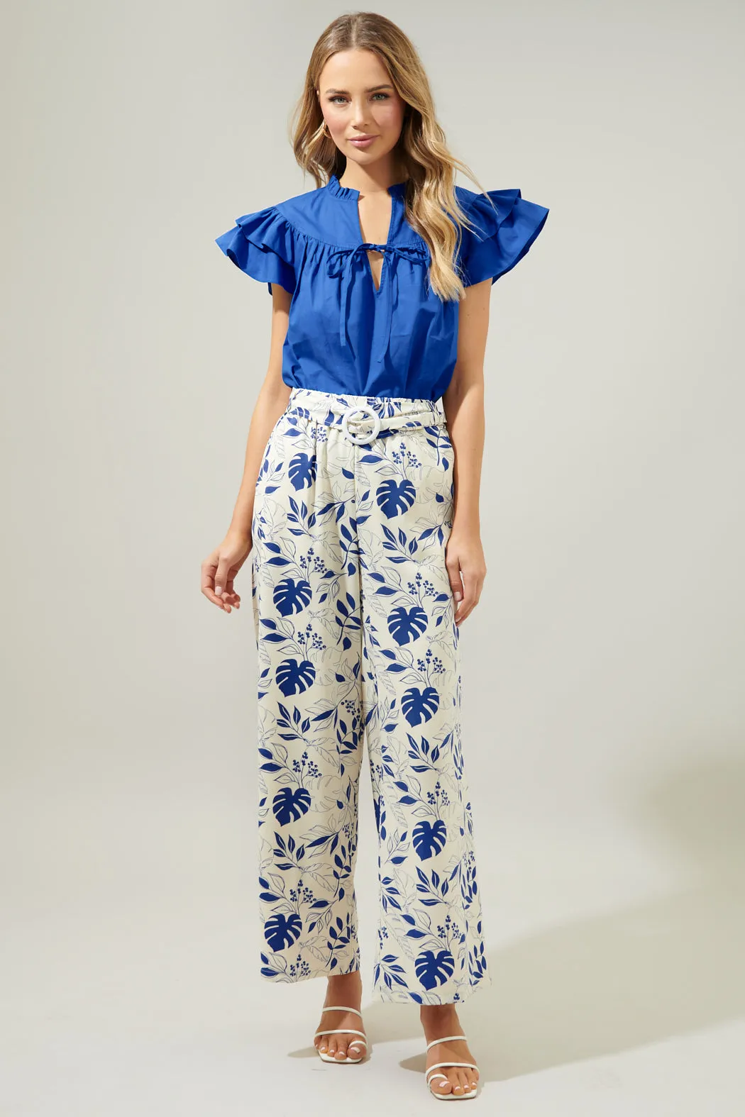 Anya Poplin Ruffle Tie Front Blouse