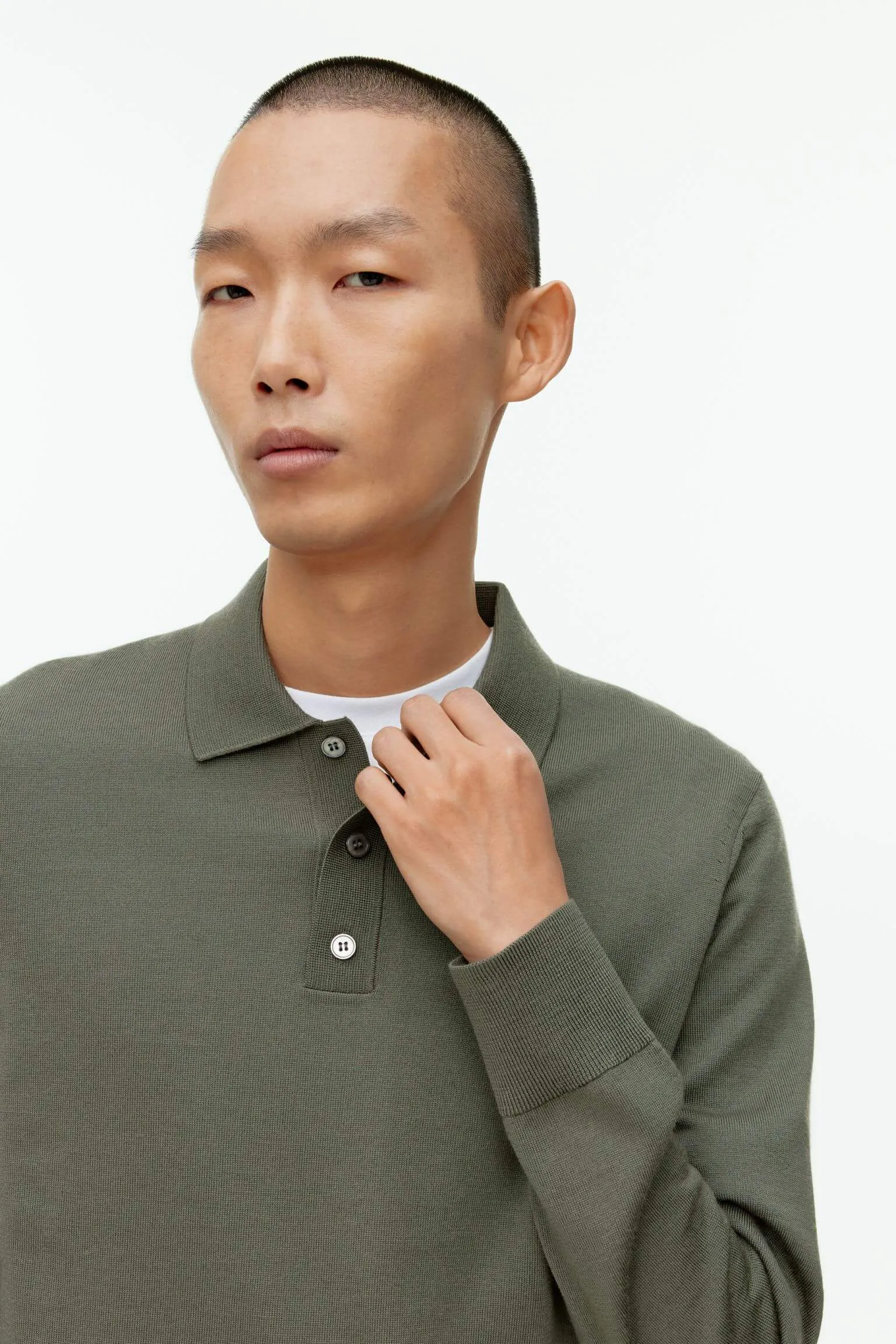 ARKET Merino Wool polo jumper, khaki