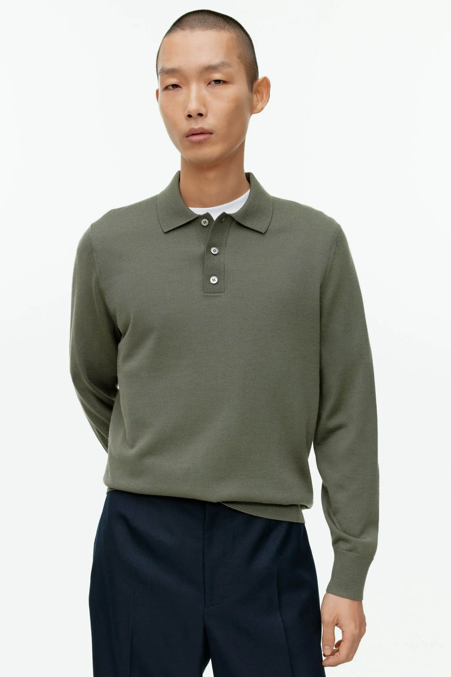 ARKET Merino Wool polo jumper, khaki