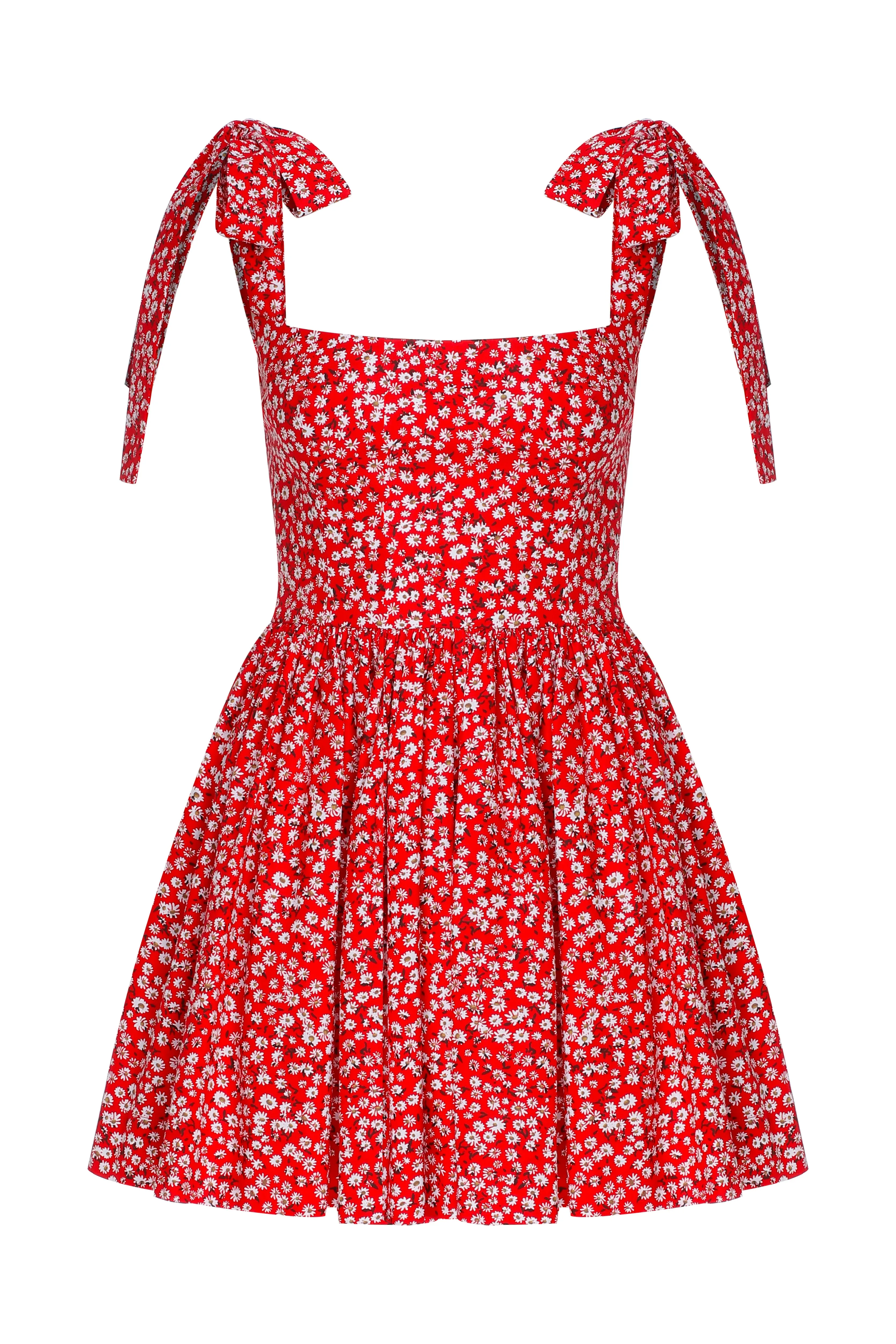 Audree Floral Print Poplin Mini Dress in Candy Red