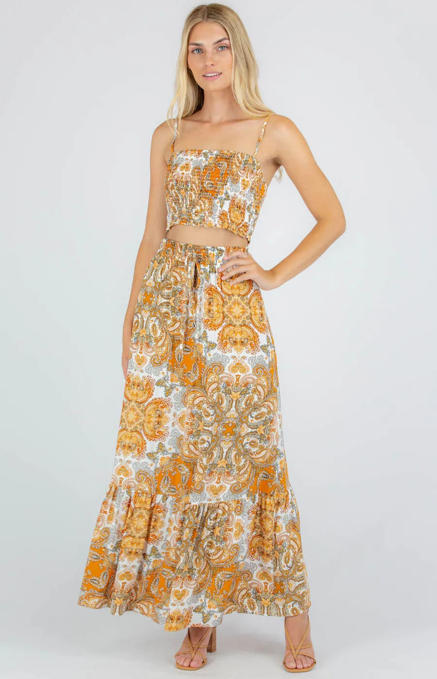 Boho Placement Print Set Top and Maxi Skirt