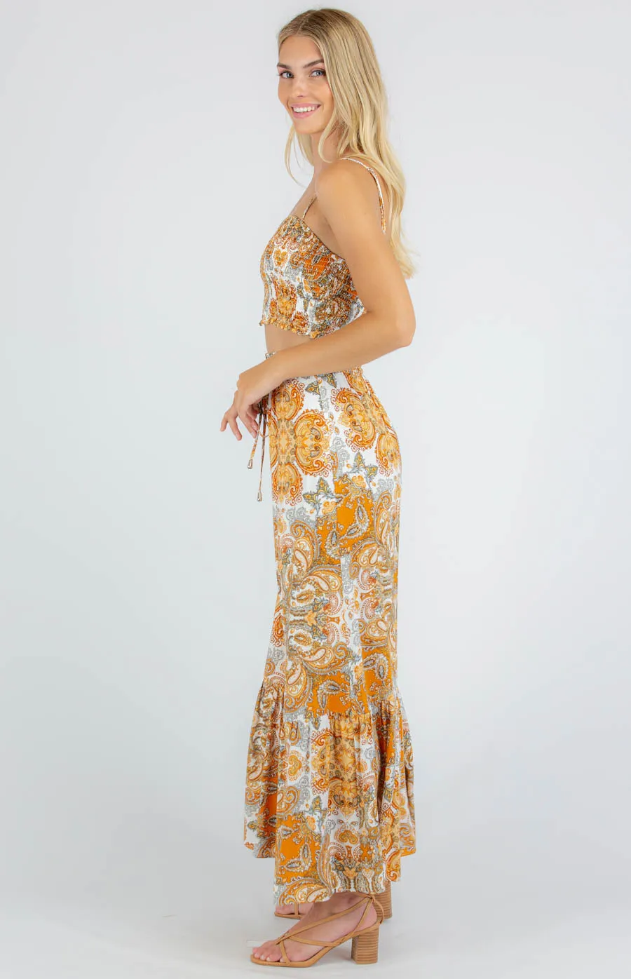 Boho Placement Print Set Top and Maxi Skirt