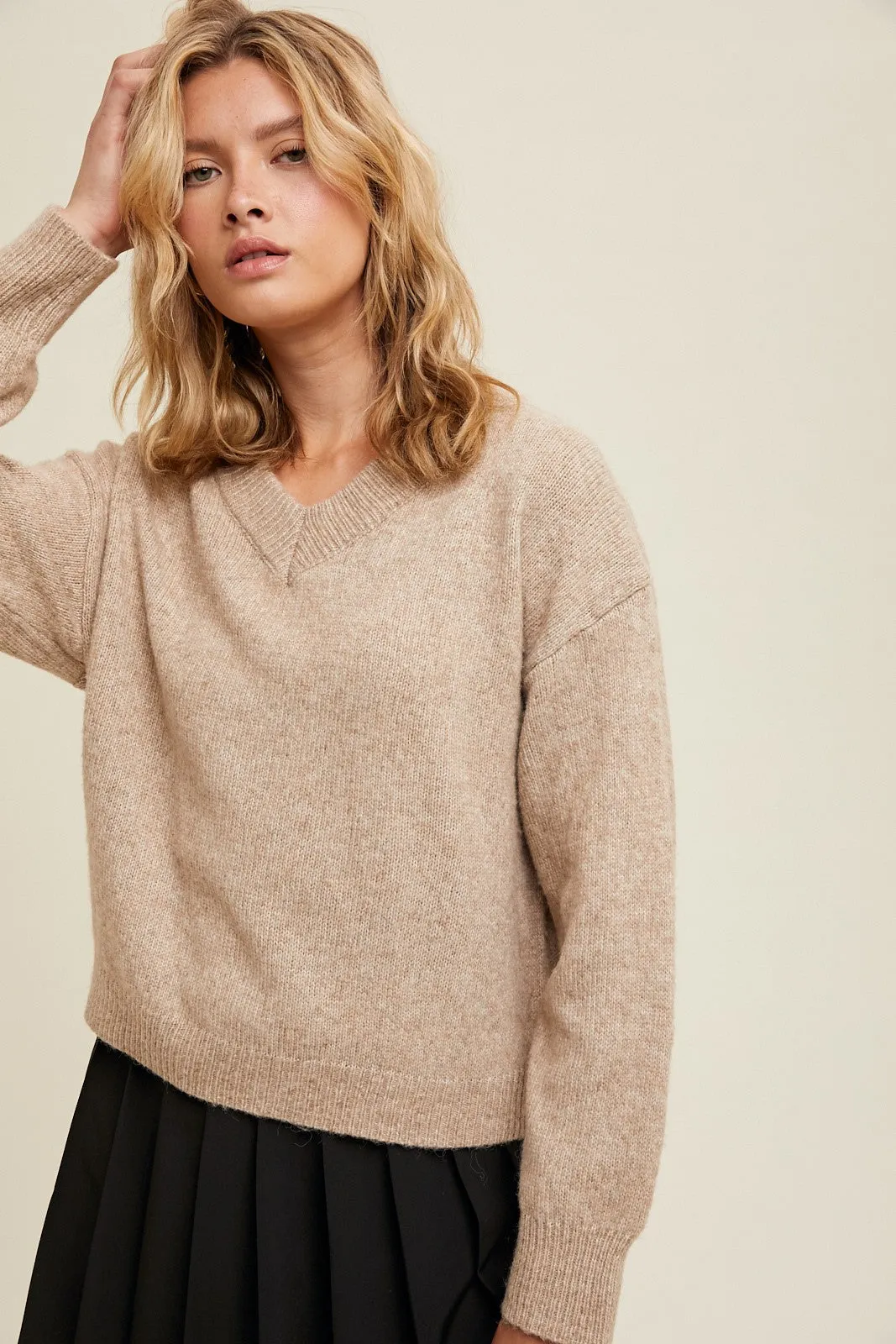 Brushed Relaxed Crop Sweater - Mocha