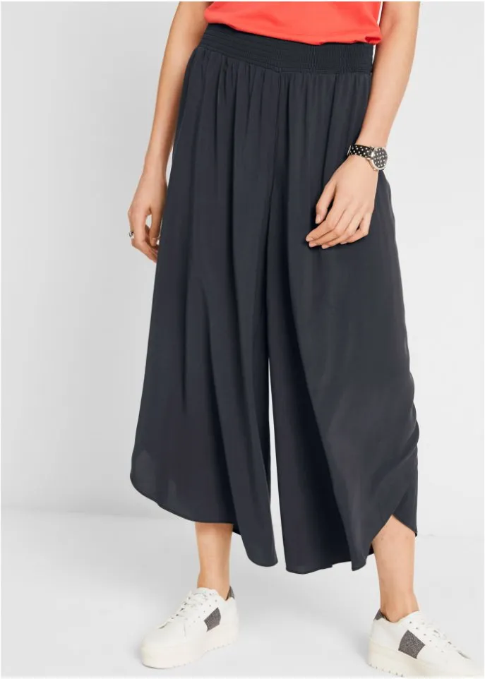 Calf-length culottes with a comfortable all-around belt Bpc Bonprix Collection, black