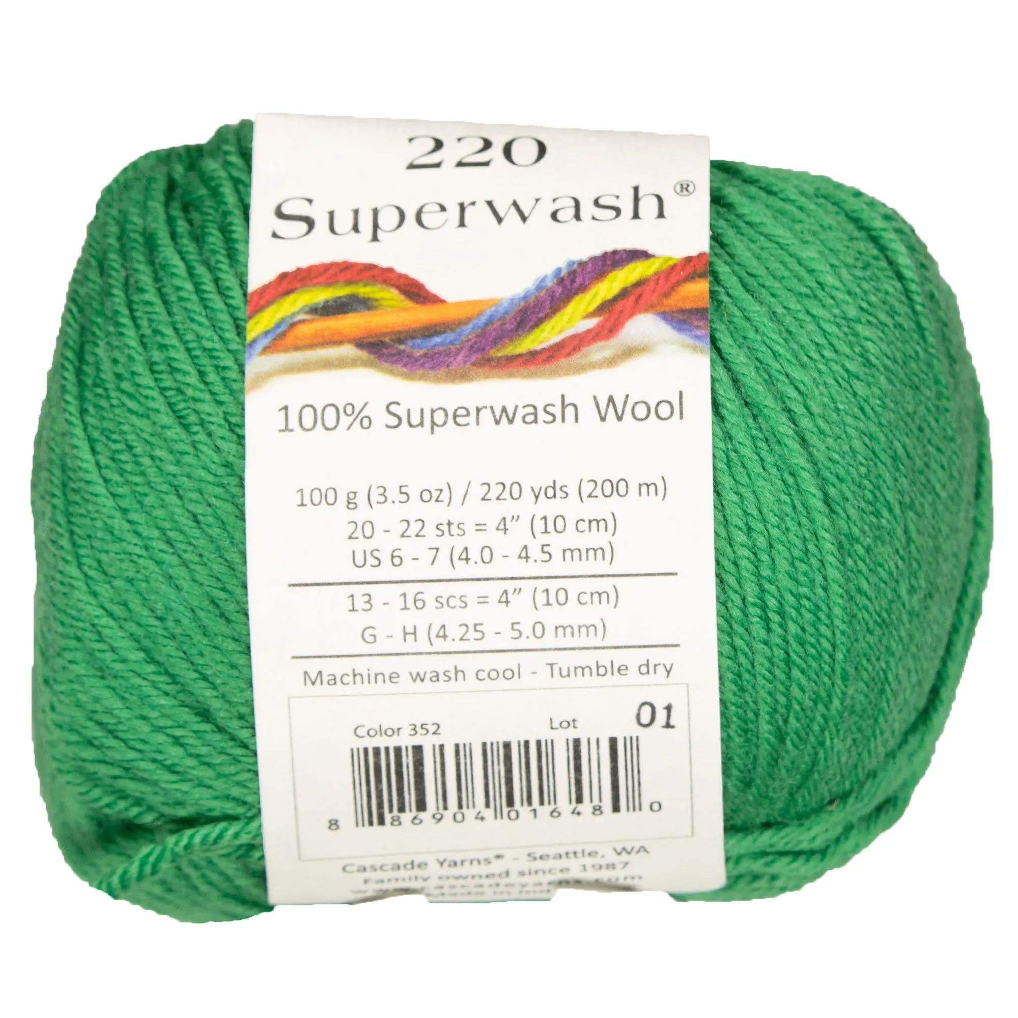 Cascade Yarns 220 Superwash Yarn - 0352 Verdant Green