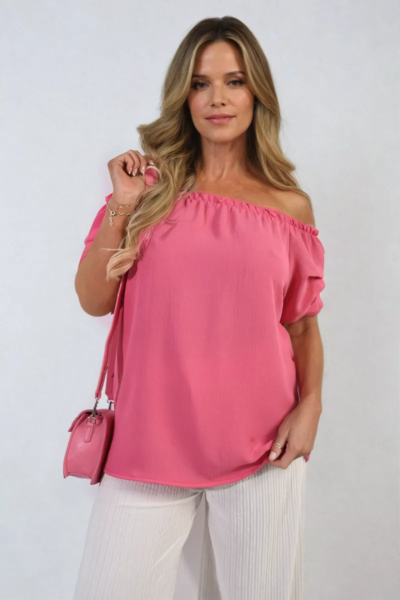 Cinched Sleeve Off Shoulder Top