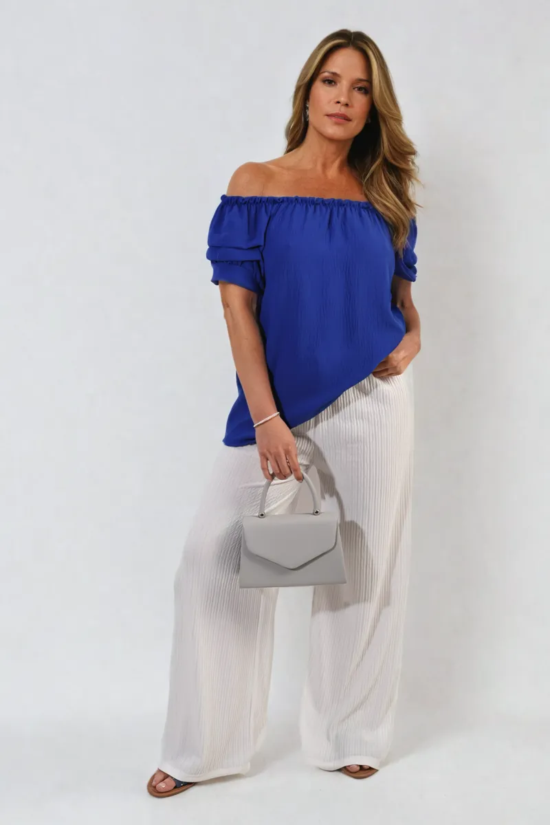 Cinched Sleeve Off Shoulder Top