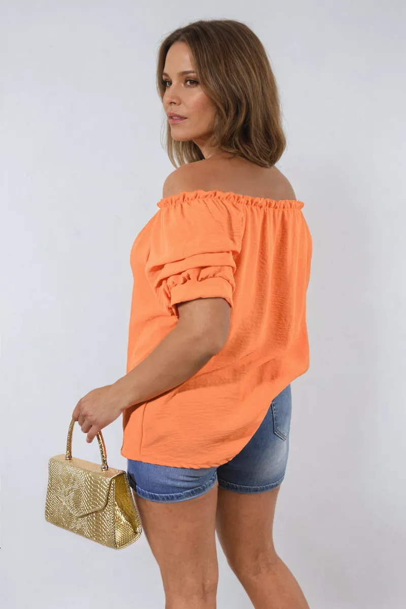 Cinched Sleeve Off Shoulder Top