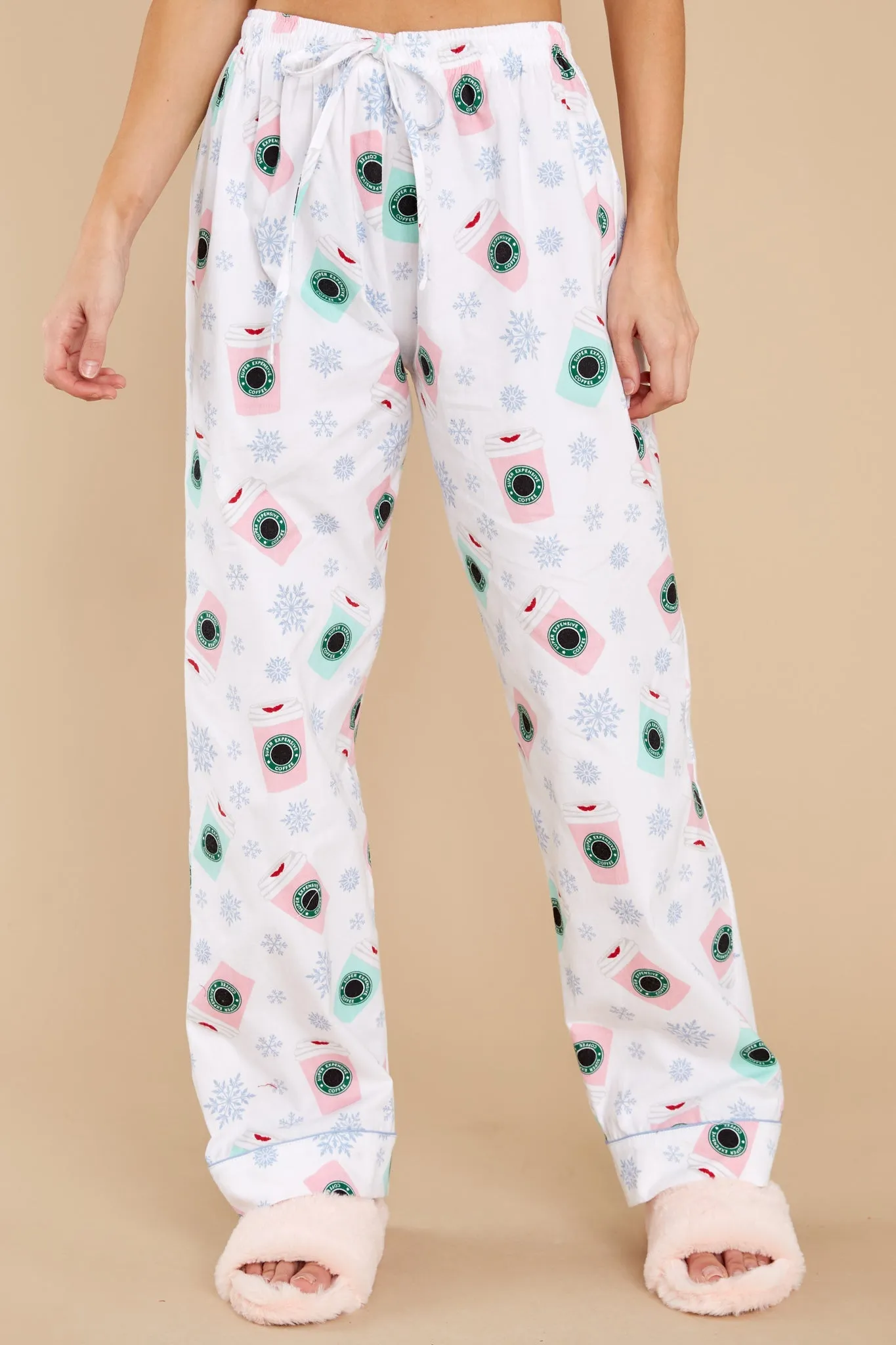 Coffee And Holiday Cheer White Multi Pajama Pants