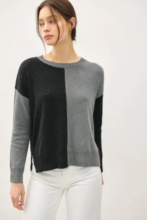 COLOR BLOCKED BASIC ROUND NECK SWEATER