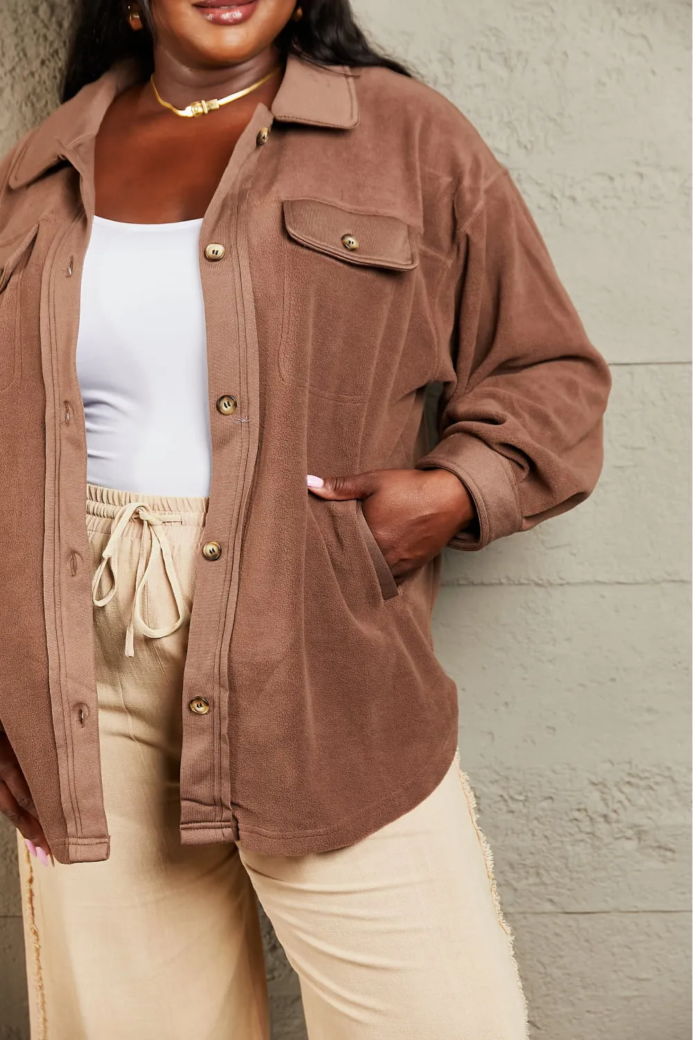 Cozy Girl Button Down Shacket In Brown