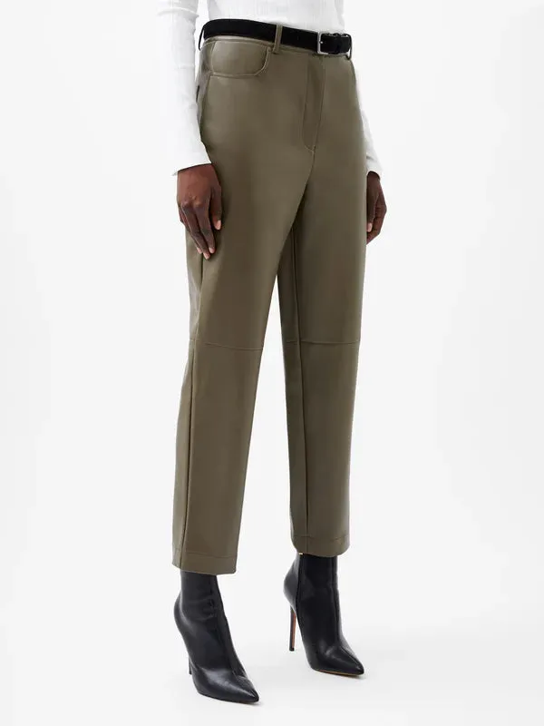 Crolenda PU Tapered Trousers in Tarman Khaki