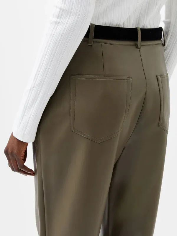 Crolenda PU Tapered Trousers in Tarman Khaki