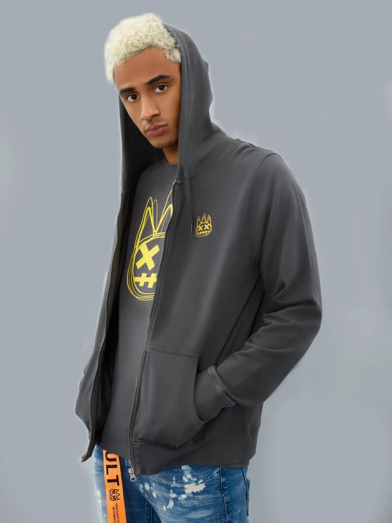 Cult Of Individuality - "French Terry" Zip Hoody (Charcoal) - Lightweight Cotton Relaxed Fit