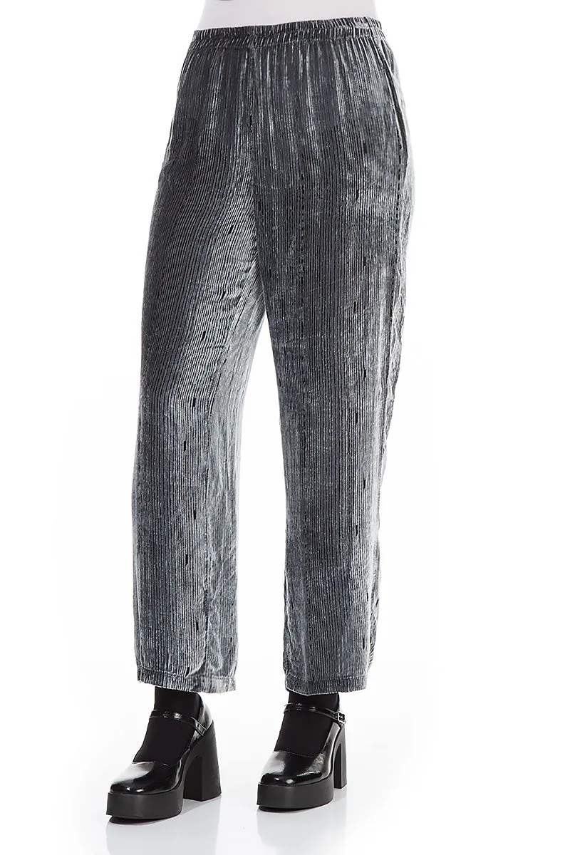 Devoré Stripes Silver Silk Velvet Trousers