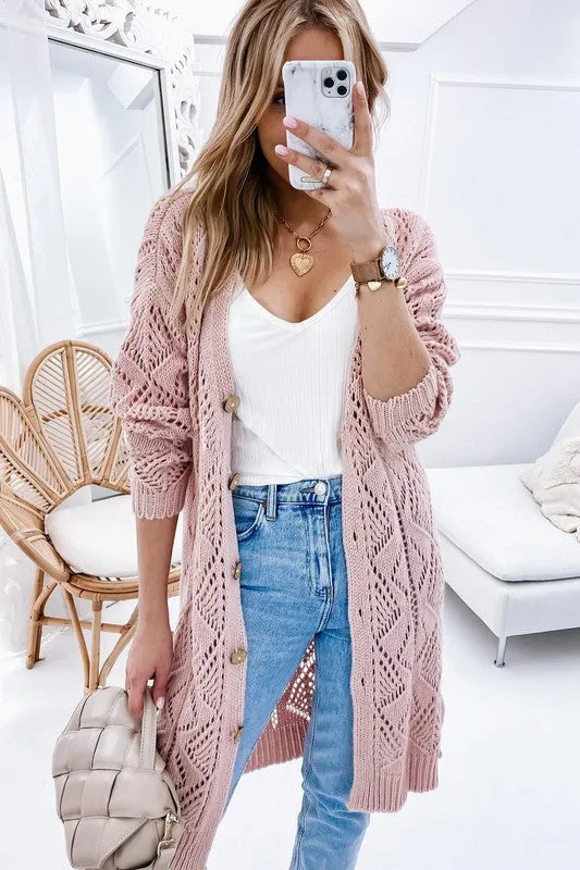 Eyelet sweater button cardigan