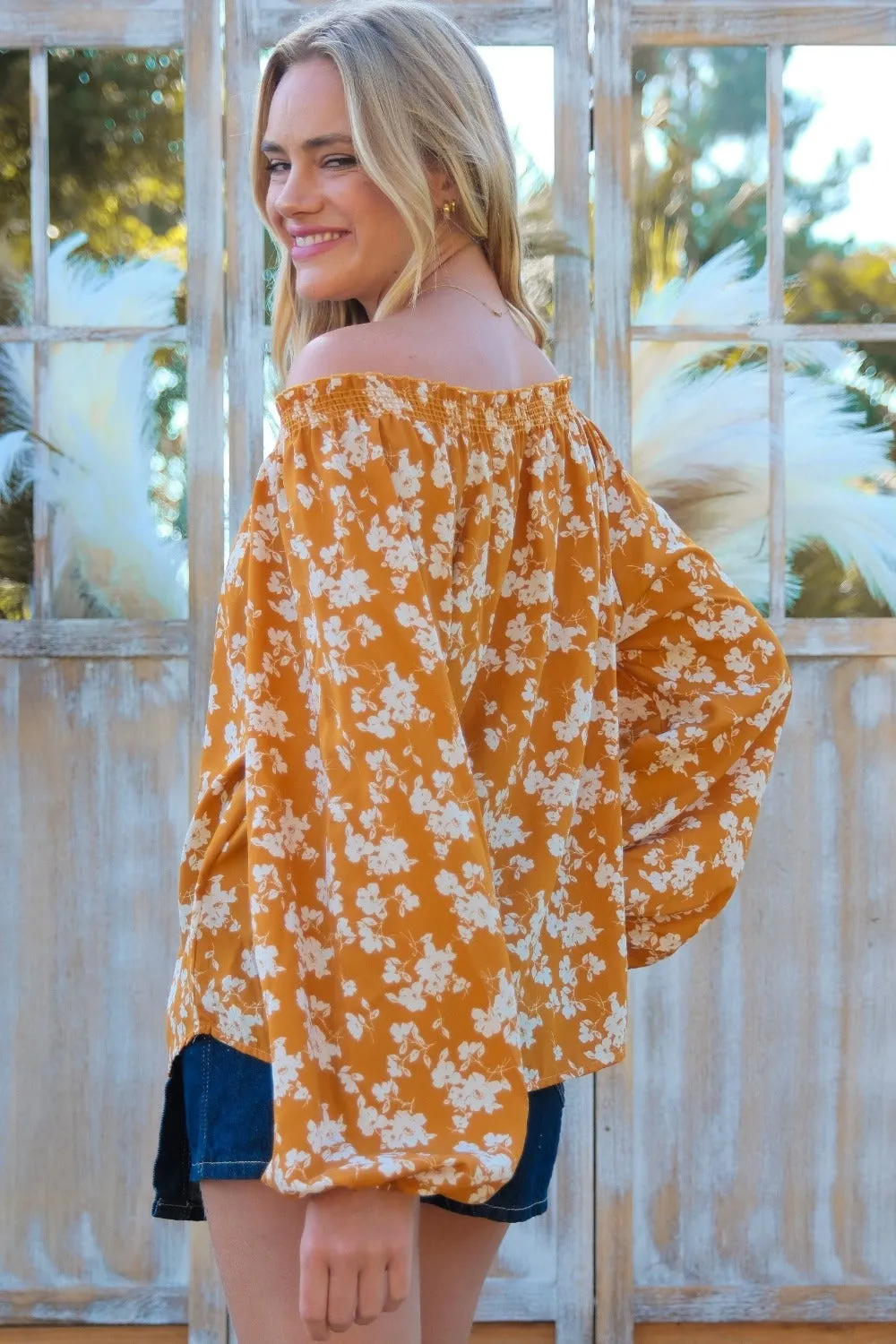 Floral Off-Shoulder Balloon Sleeve Blouse