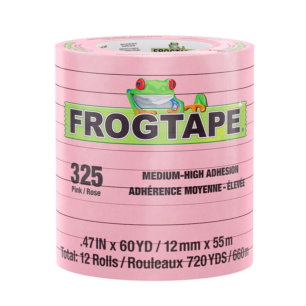 FrogTape CP 325 Medium-High Adhesion Masking Tape - 12MM x 55M x 12-Pack - Pink - Rated for 325?F