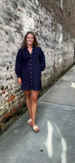 Geneva Mini Dress Navy Linen