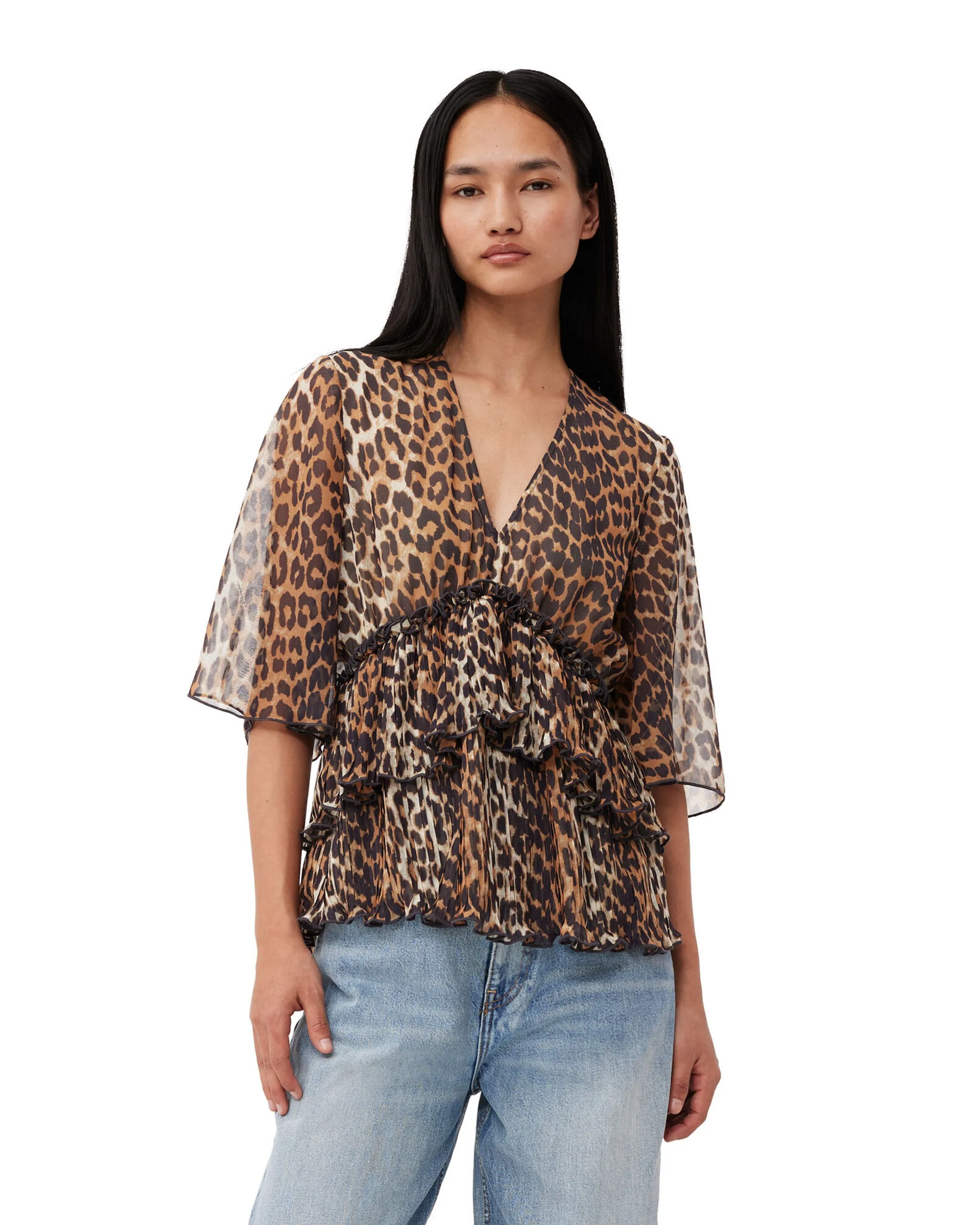 Georgette V-Neck Flounce Blouse