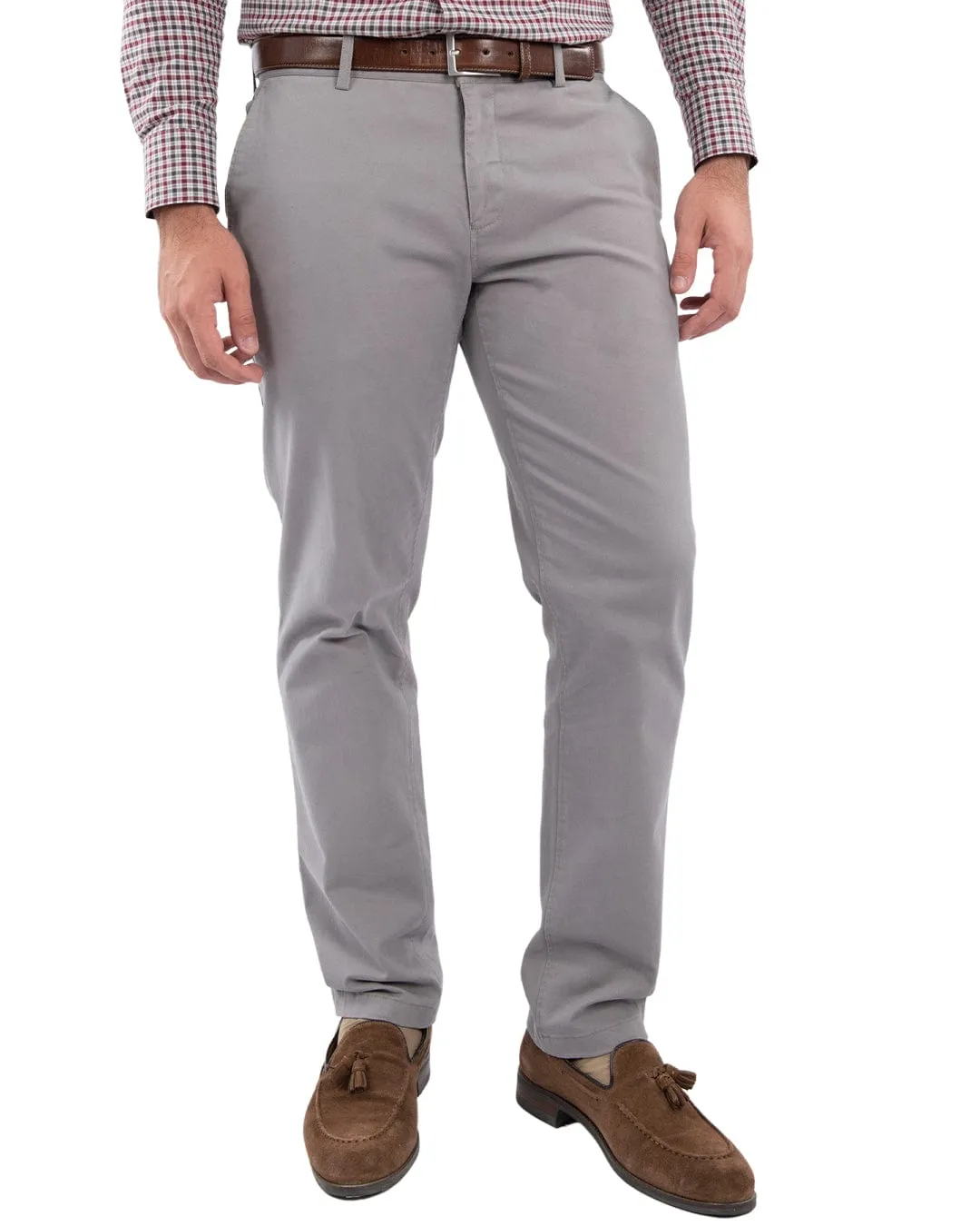 Grey Stretch Cotton Diamond Weave Chino Trousers