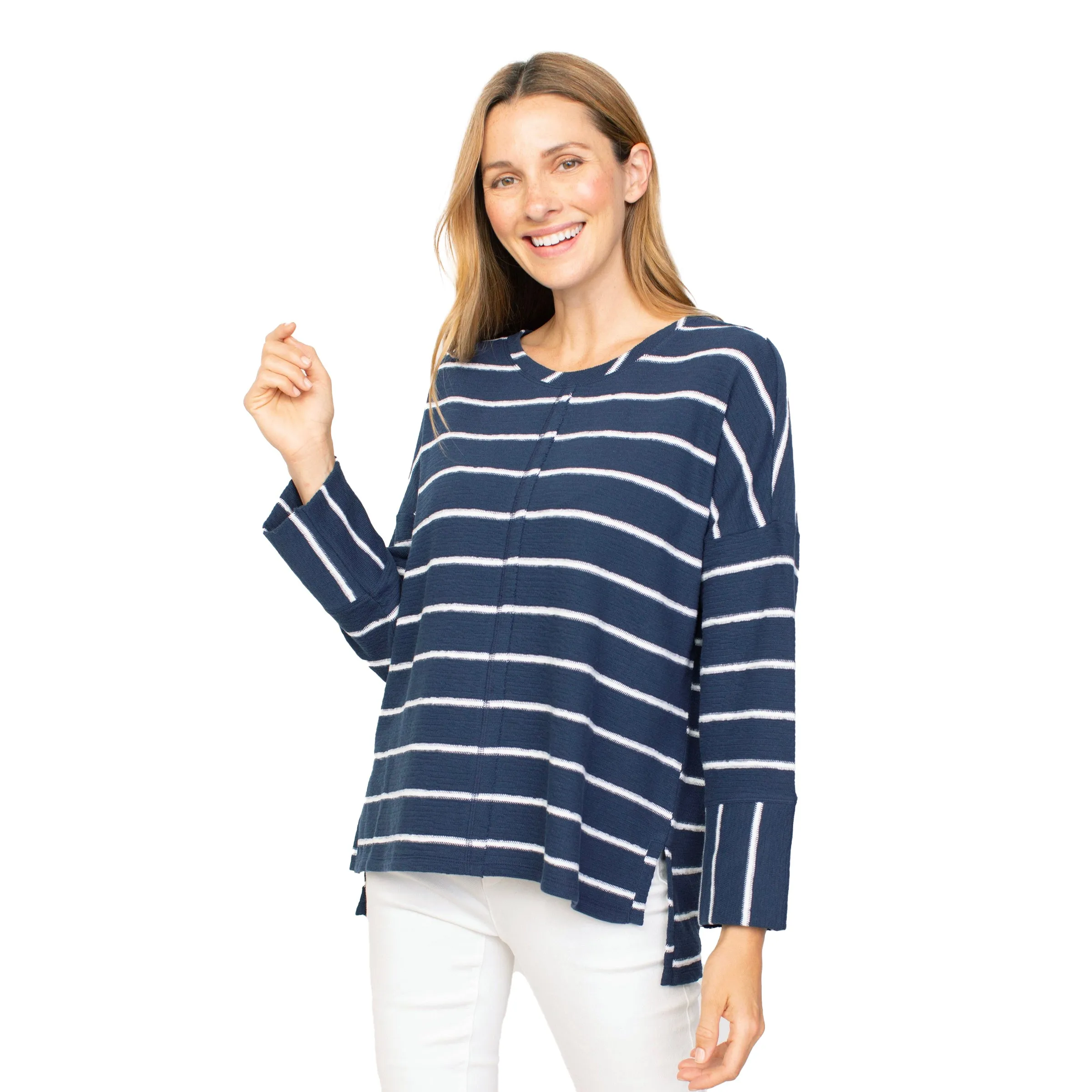 Habitat French Terry Sailor Stripe Pullover in Navy & White - 85106-NV