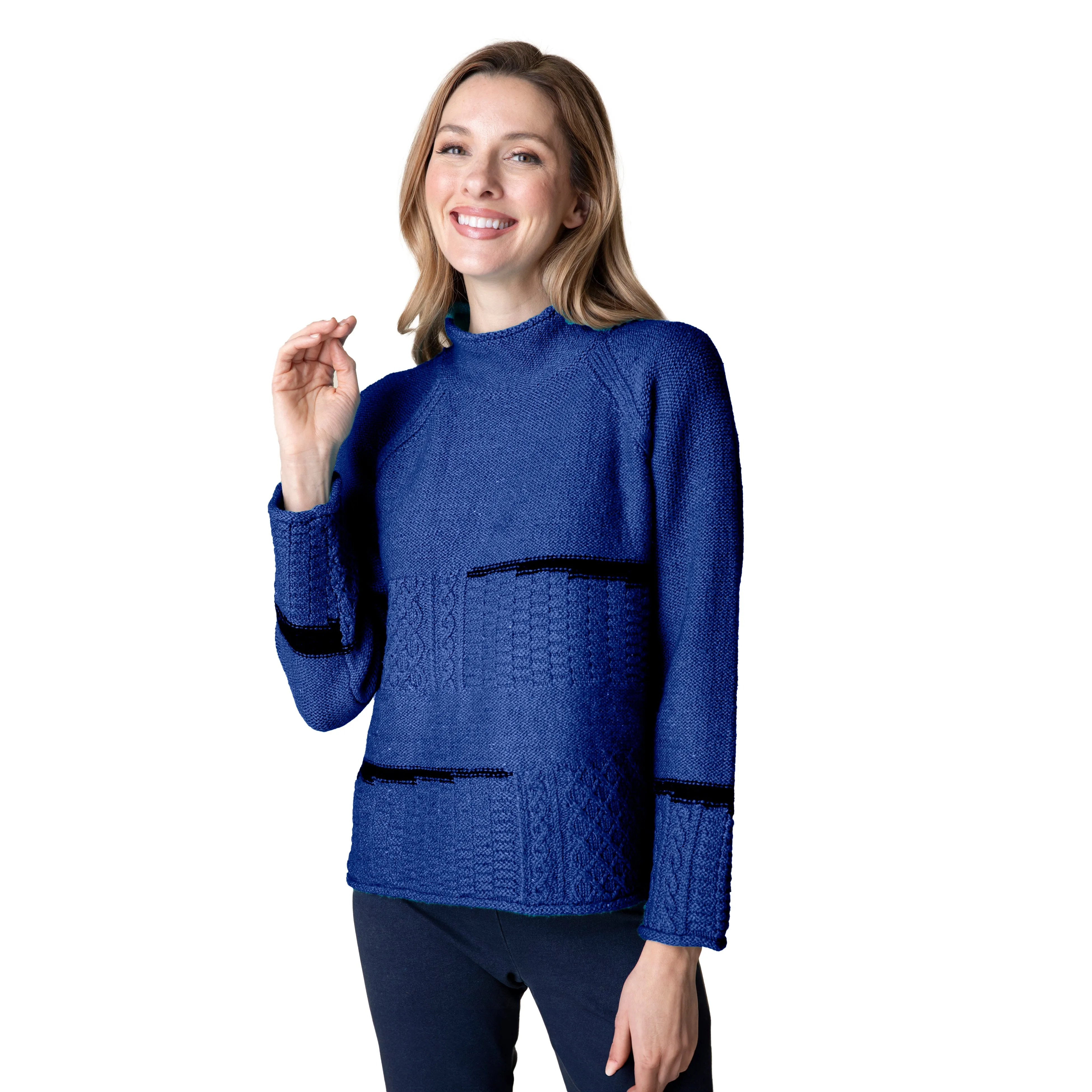 Habitat "Harvest Tweed" Mixed Cable Stitch Pullover in Sapphire - 89101