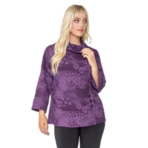 IC Collection Textured Dot Print Cowl-Neck Top in Plum - 5396T-PLM - Size S Only!