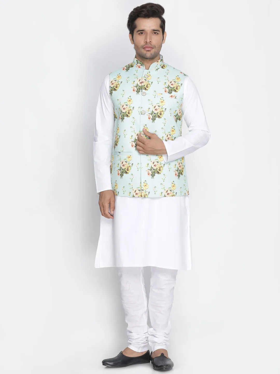 Jashvi Men's Multicolor Cotton Blend Ethnic Jacket