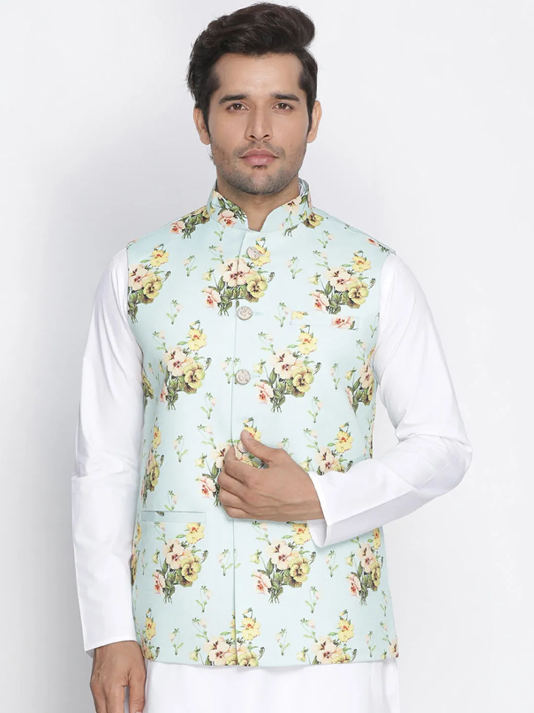 Jashvi Men's Multicolor Cotton Blend Ethnic Jacket