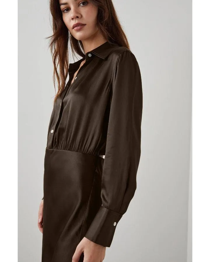 Kathleen Long Sleeve Satin Shirtdress