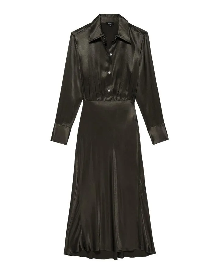 Kathleen Long Sleeve Satin Shirtdress