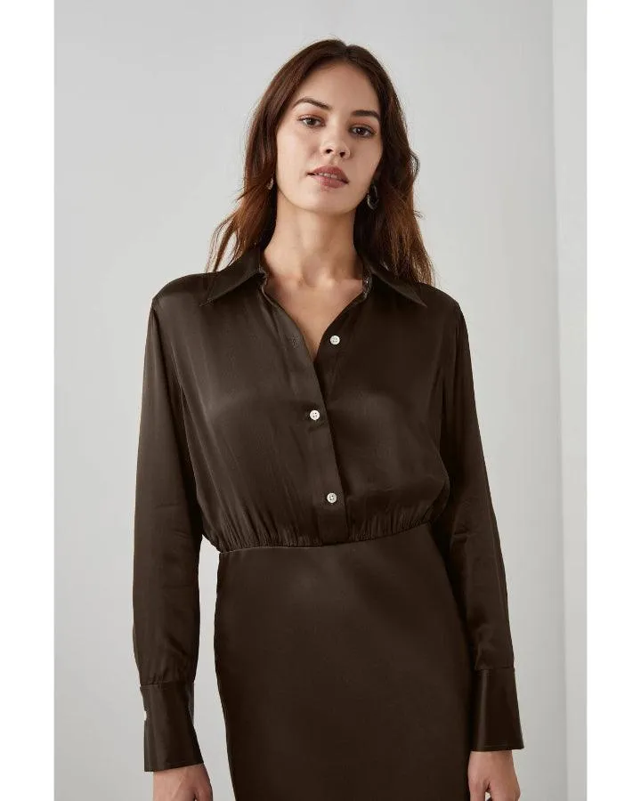 Kathleen Long Sleeve Satin Shirtdress