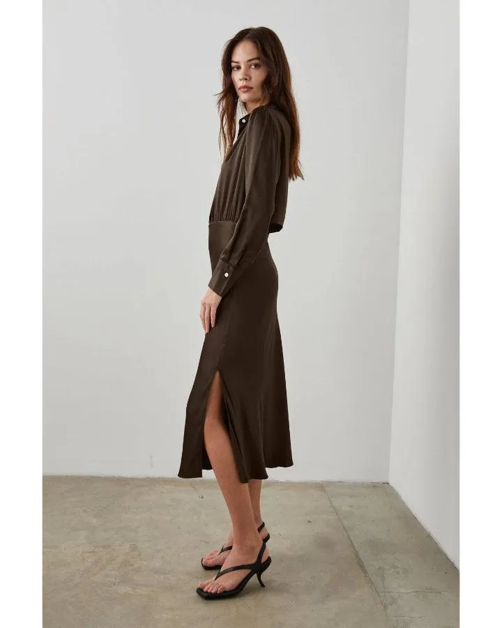 Kathleen Long Sleeve Satin Shirtdress