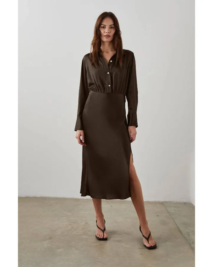 Kathleen Long Sleeve Satin Shirtdress