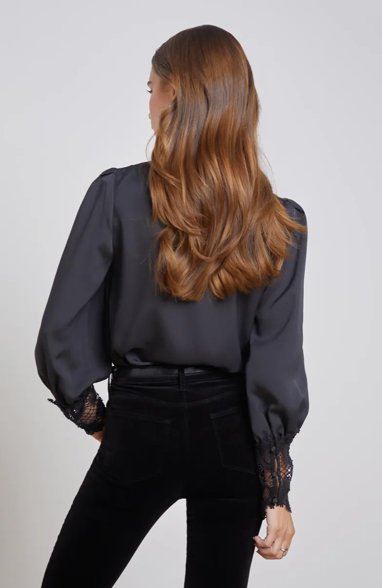 L'Agence Ava Lace Cuff Blouse Black