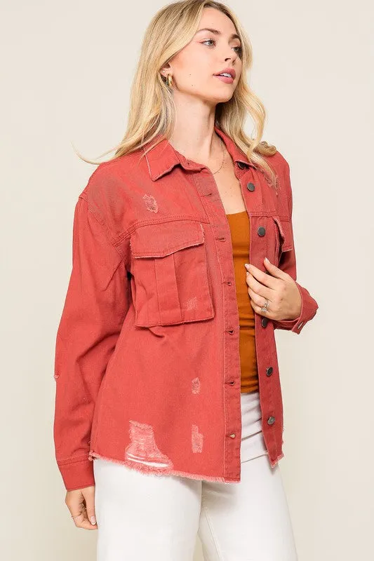 Let's Head Out Rust Denim Jacket