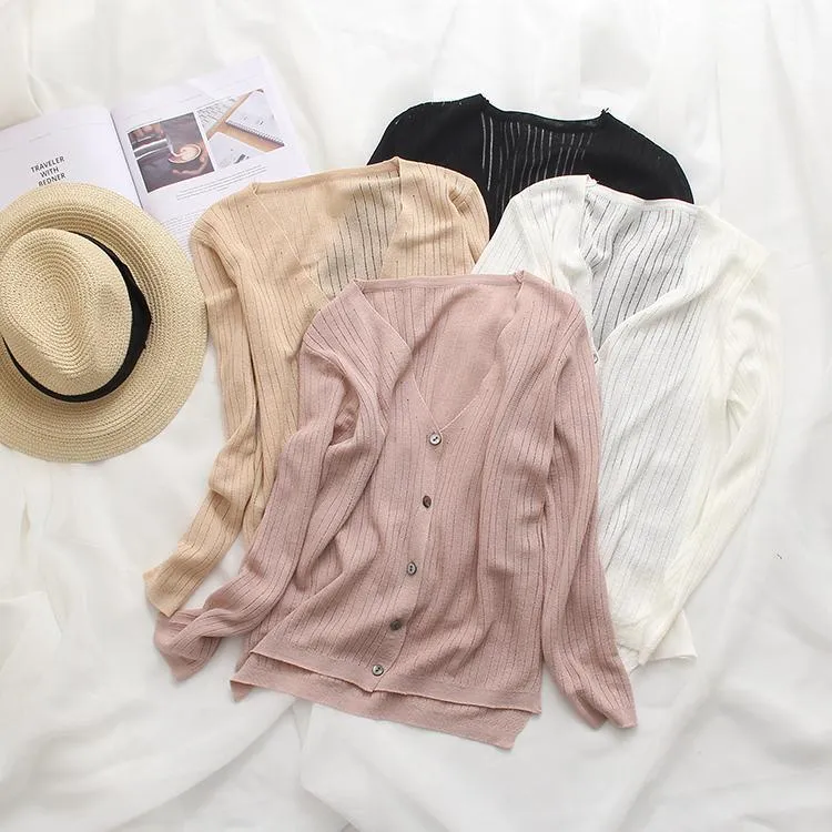 Light Soft Summer V Neck Buttons Knit Cardigans