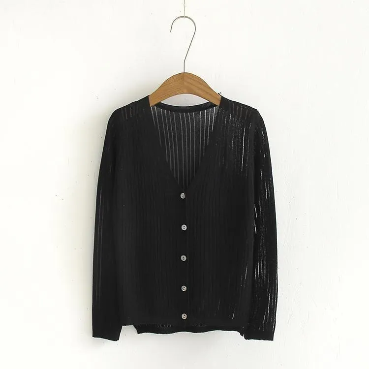 Light Soft Summer V Neck Buttons Knit Cardigans