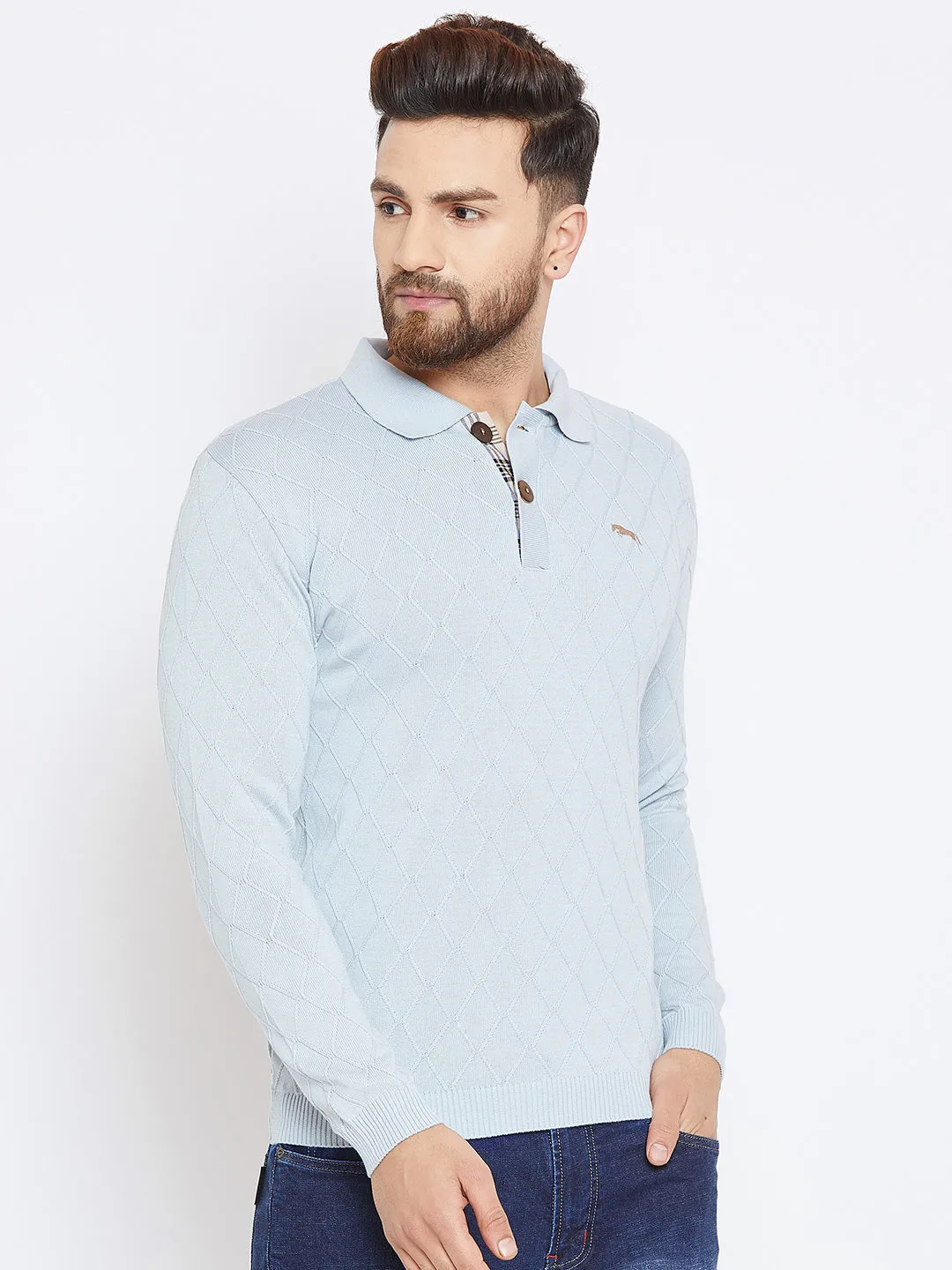 Men Blue Casual Solid Sweater