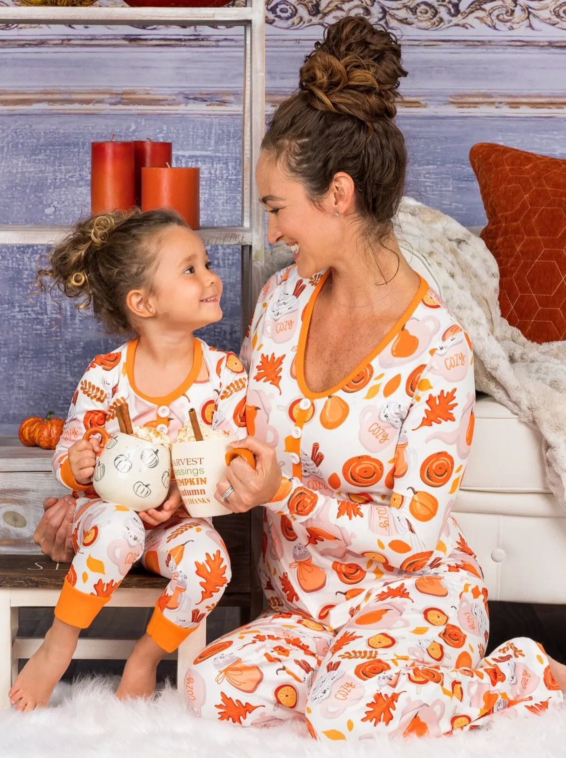 Mommy And Me Cozy Pumpkin Spice Pajama Set