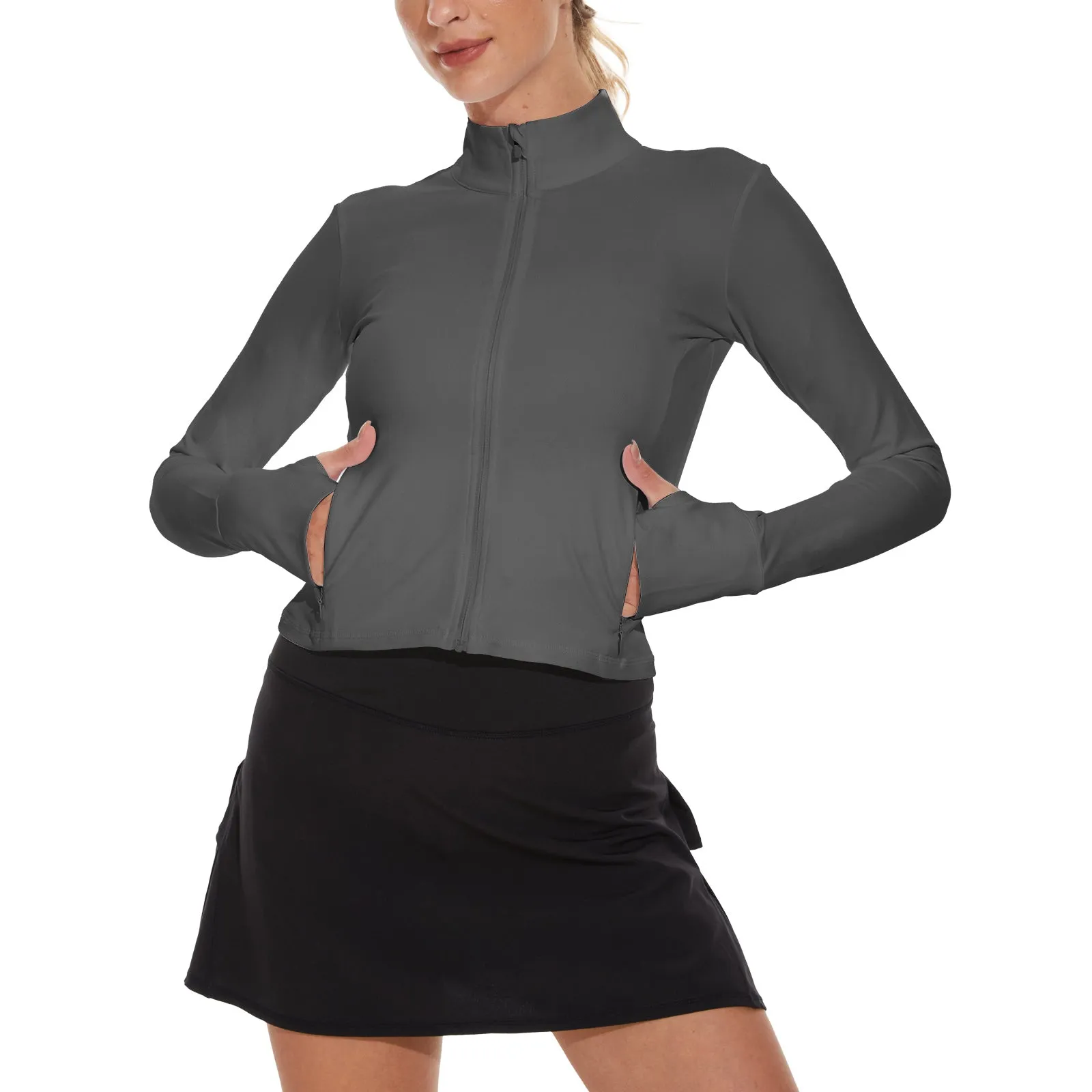 MOTEEPI Thumb Holes Cropped Jackets for Women Running