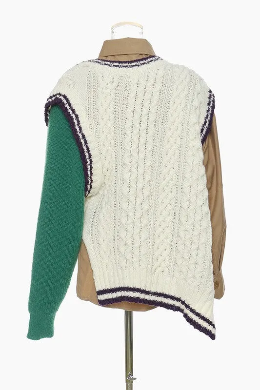 MULTI-FABRIC 2 TONE SWEATER