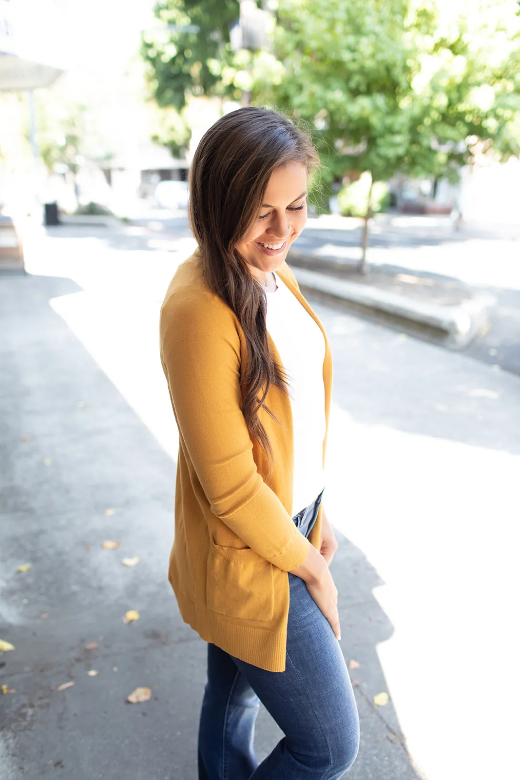 Mustard Raglan Pocket Cardigan